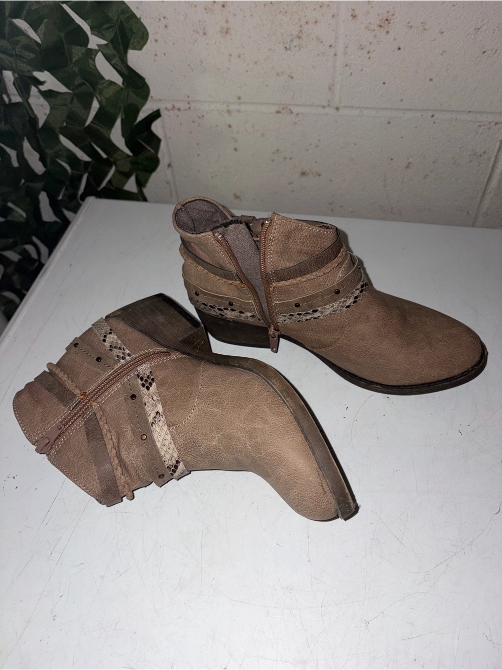 SO Taupe Brown Ankle Booties with Strap Accent